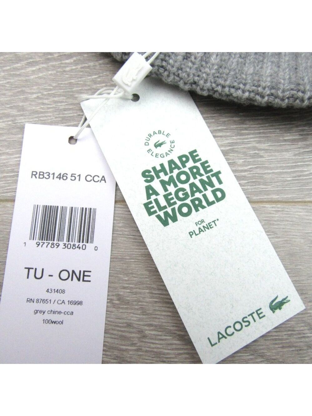 Lacoste Crocodile Big Patch Grey Wool Beanie Cap One Size NEW - Picture 13 of 13